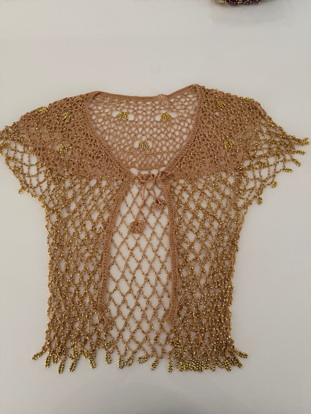 Beaded Gypsy Crochet Swim Cover-Up in Gold Tone